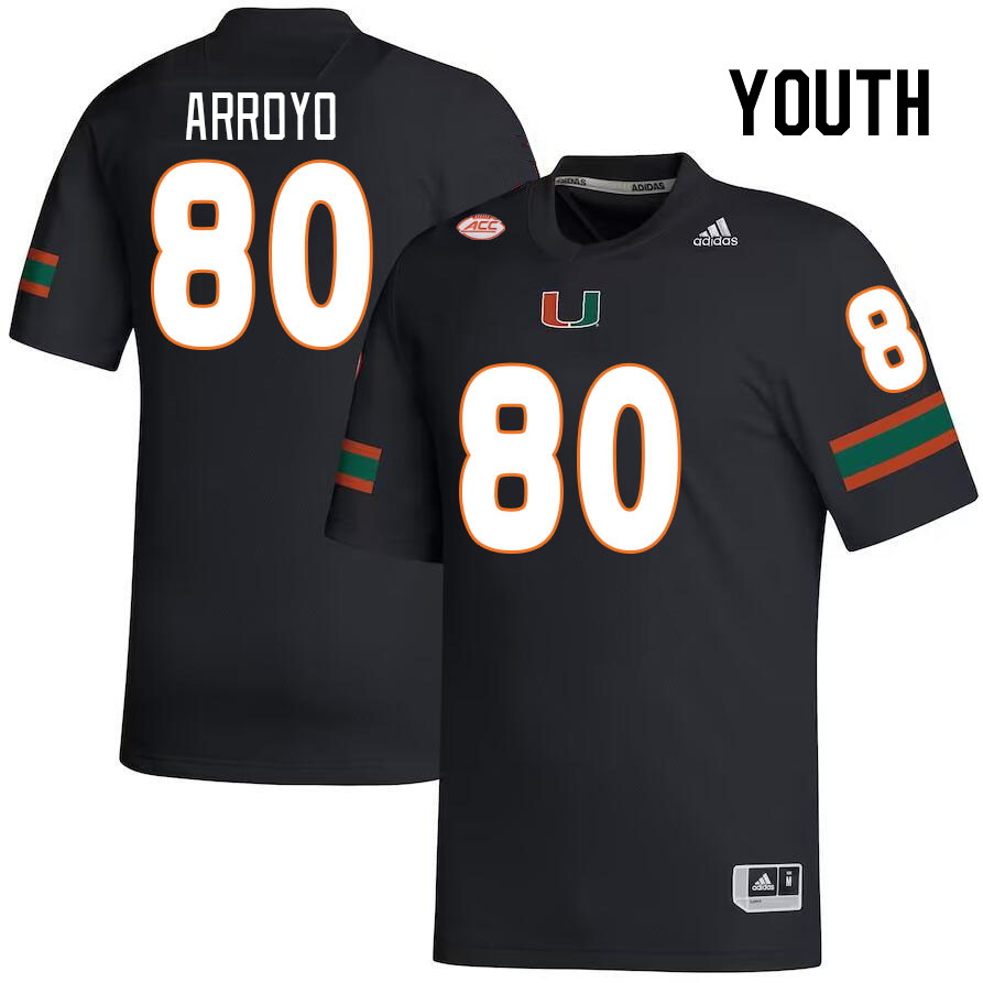 Youth #80 Elijah Arroyo Miami Hurricanes College Football Jerseys Stitched-Black